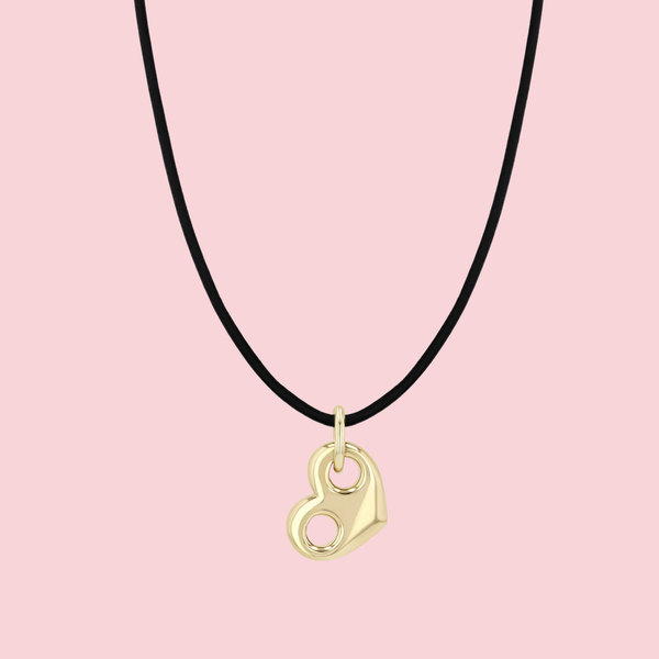Gold Large Mariner Heart Leather Cord Necklace