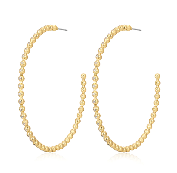 PAVE BALL CHAIN HOOPS- GOLD - Millo Jewelry