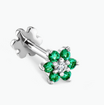 Load image into Gallery viewer, Emerald and Diamond Flower Threaded Stud Earring - Millo Jewelry
