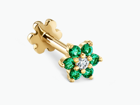 Emerald and Diamond Flower Threaded Stud Earring - Millo Jewelry