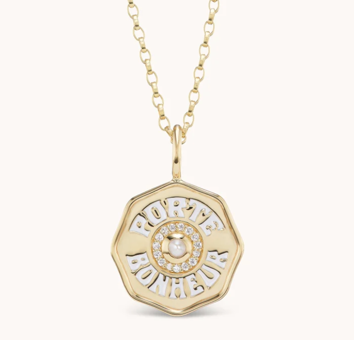 mini pb enamel coin necklace 14 kt - Millo Jewelry