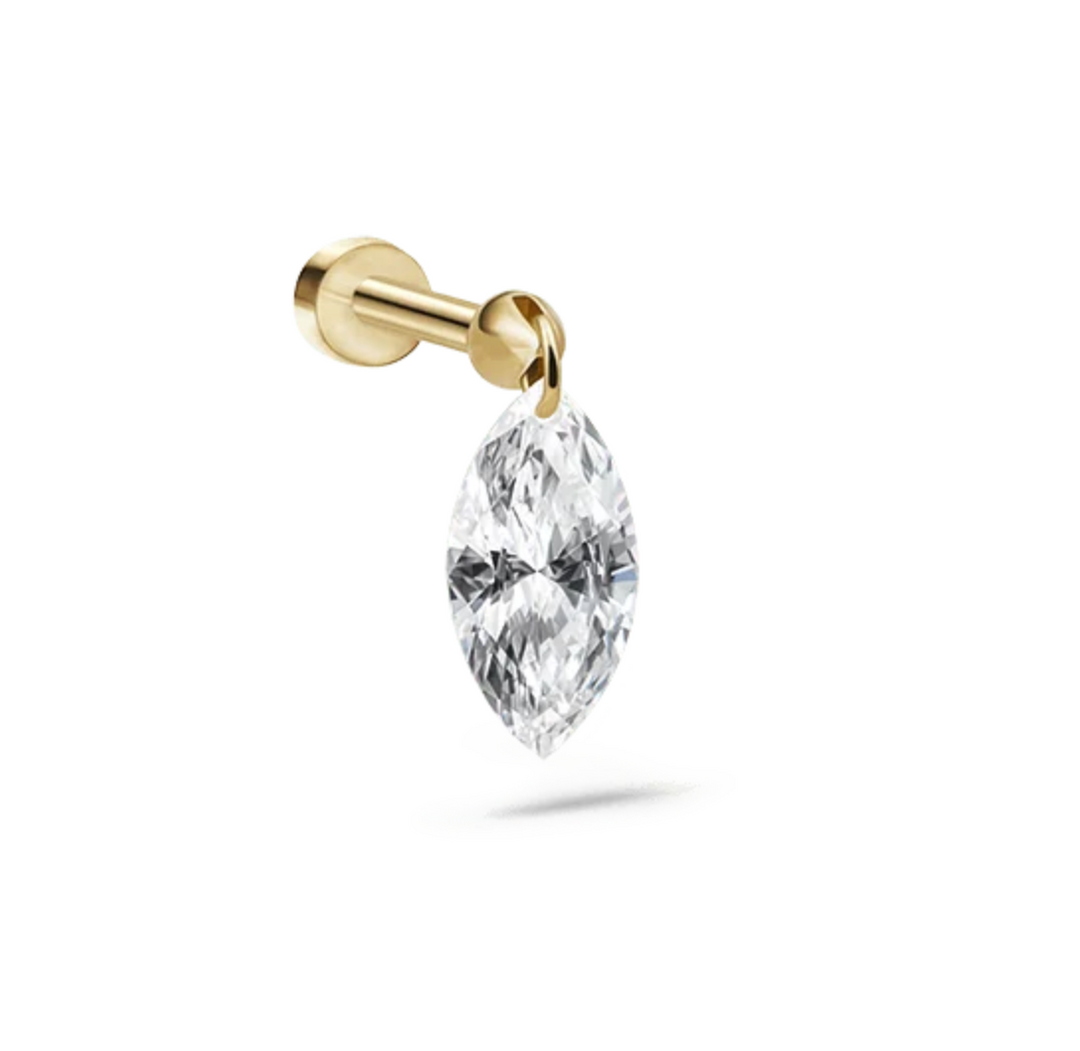 Floating Marquise Diamond Charm Threaded Stud Earring - Millo Jewelry