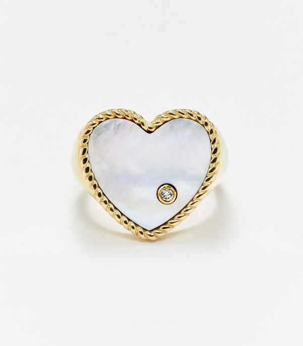 CHEVALIERE COEUR NACRE OR JAUNE - Millo Jewelry