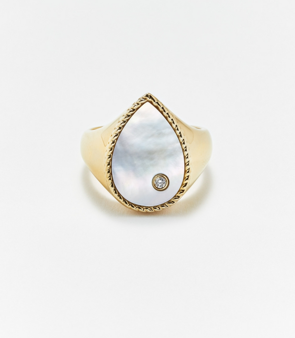 CHEVALIERE POIRE NACRE OR JAUNE - Millo Jewelry