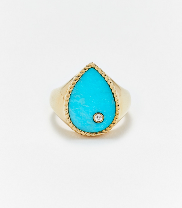 CHEVALIERE POIRE TURQUOISE OR JAUNE - Millo Jewelry