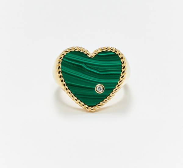 CHEVALIERE COEUR MALACHITE OR JAUNE - Millo Jewelry