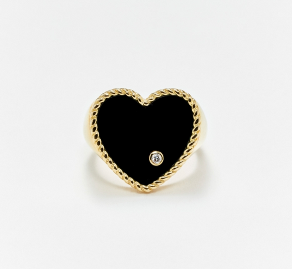 CHEVALIERE COEUR ONYX OR JAUNE - Millo Jewelry
