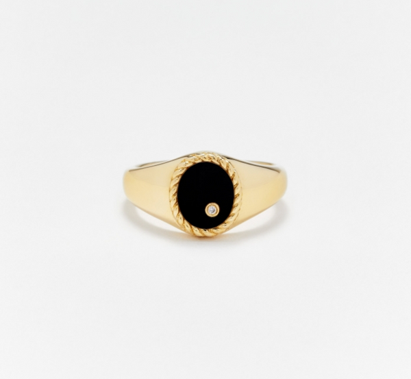 BABY CHEVALIERE OVALE ONYX OR JAUNE - Millo Jewelry