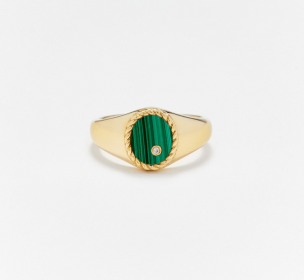 BABY CHEVALIERE OVALE MALACHITE OR JAUNE - Millo Jewelry