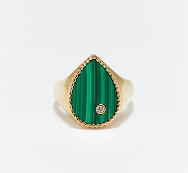 CHEVALIERE POIRE MALACHITE OR JAUNE - Millo Jewelry