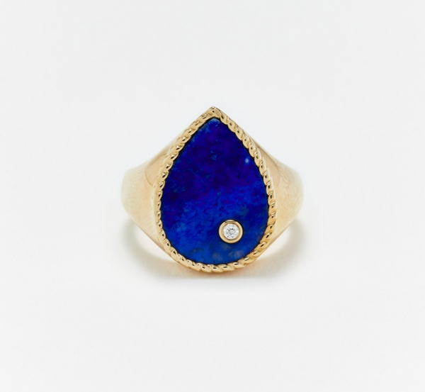 CHEVALIERE POIRE LAPIS LAZULI OR JAUNE - Millo Jewelry