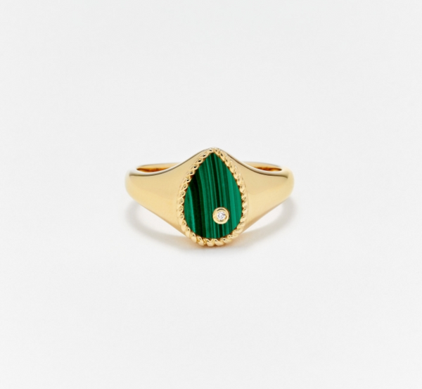 BABY CHEVALIERE POIRE MALACHITE OR JAUNE - Millo Jewelry
