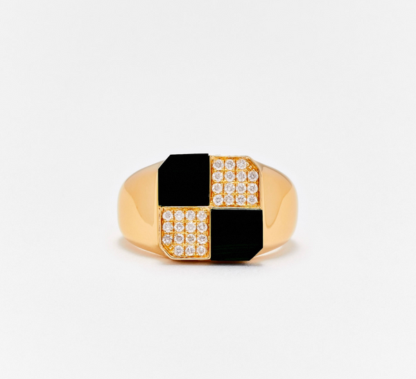 BAGUE MINI DAMIER ONYX OR JAUNE - Millo Jewelry