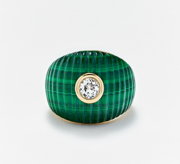 BAGUE MAXI BERLINGOT MALACHITE OR JAUNE - Millo Jewelry