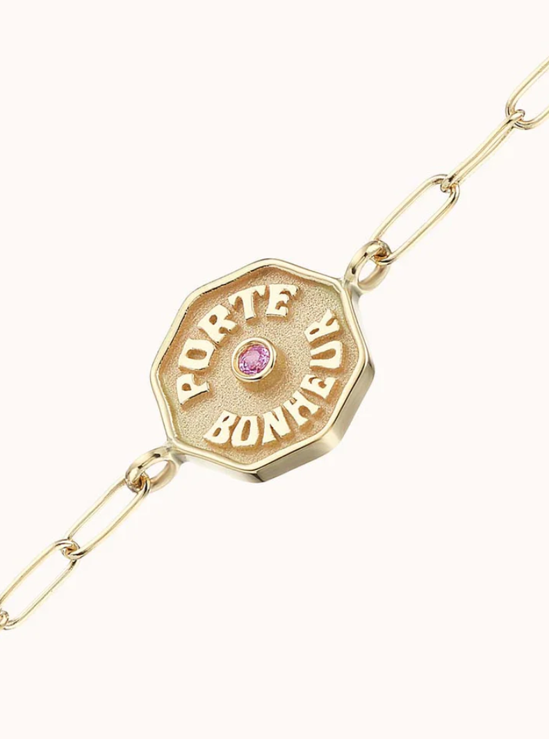 PETITE PB RAISED GOLD BRACELET PINK SAPPHIRE - Millo Jewelry