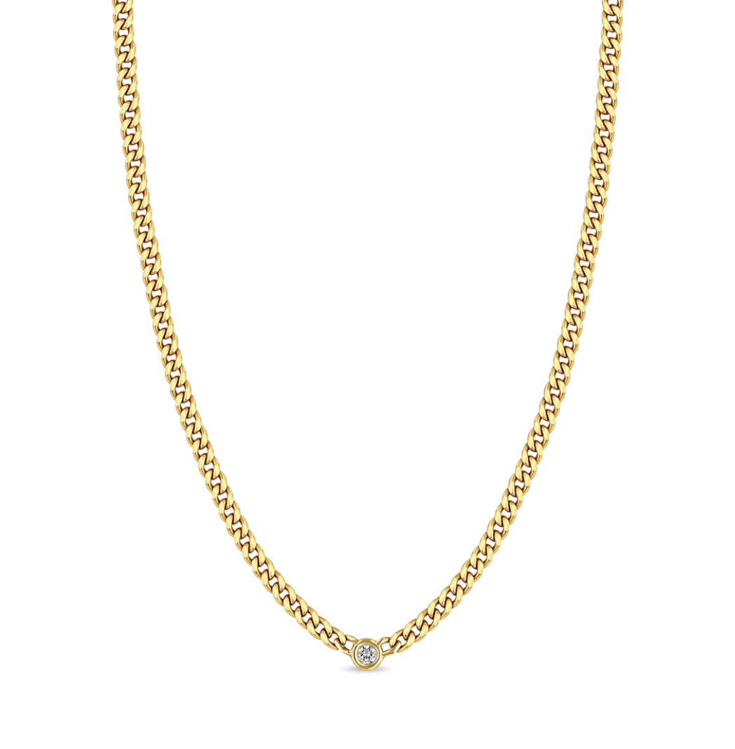 14K SMALL CURB CHAIN NECKLACE WITH FLOATING DIAMOND - Millo 