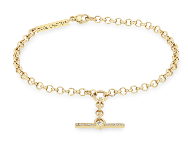 14K PRINCESS DIAMOND & DIAMOND BAR TOGGLE ROLO BRACELET - Millo 