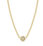 Load image into Gallery viewer, 14K MEDIUM CURB CHAIN DIAMOND HEXAGON HALO NECKLACE - Millo 
