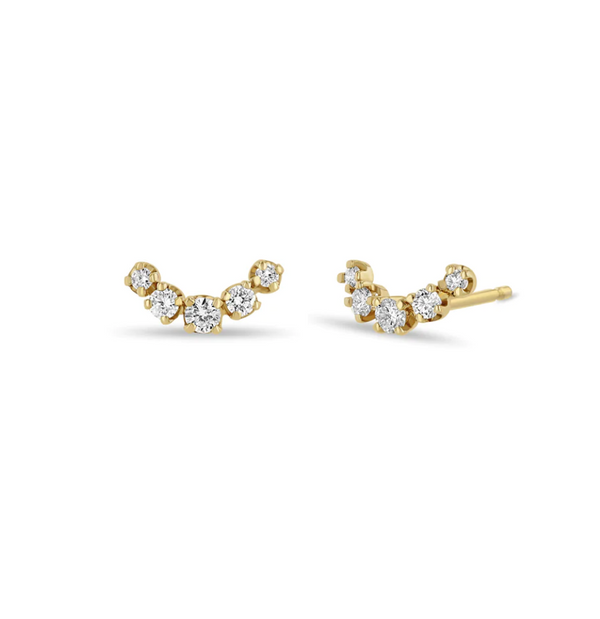 14K 5 GRADUATED PRONG DIAMOND CURVED BAR STUDS - Millo 