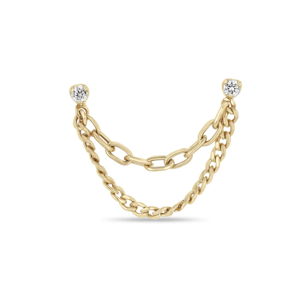 14K PRONG DIAMOND & MIXED CHAIN DOUBLE STUD EARRING - Millo 