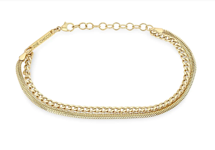 14K SMALL CURB & SNAKE DOUBLE CHAIN BRACELET - Millo 