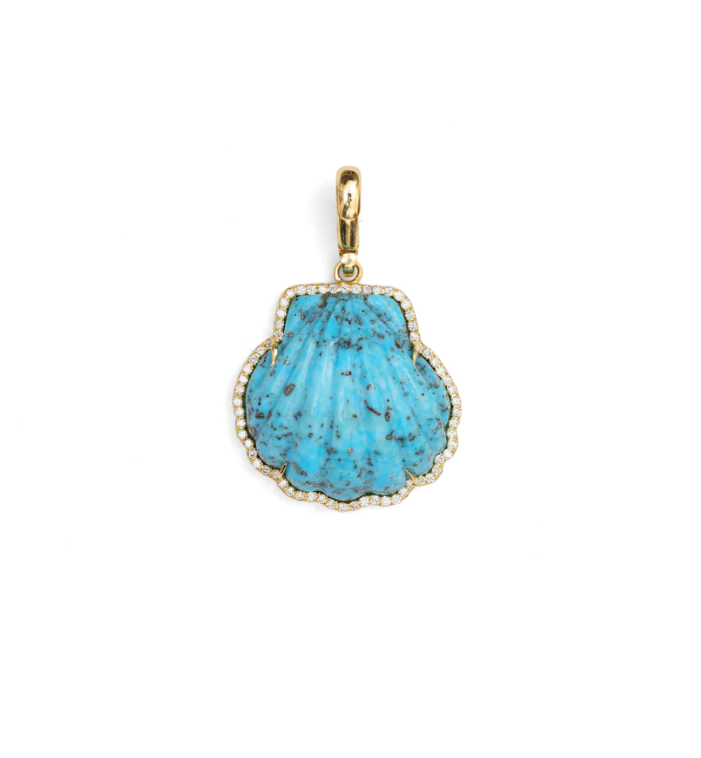 CARVED TURQUOISE SHELL IN DIAMOND FRAME CHARM - Millo Jewelry