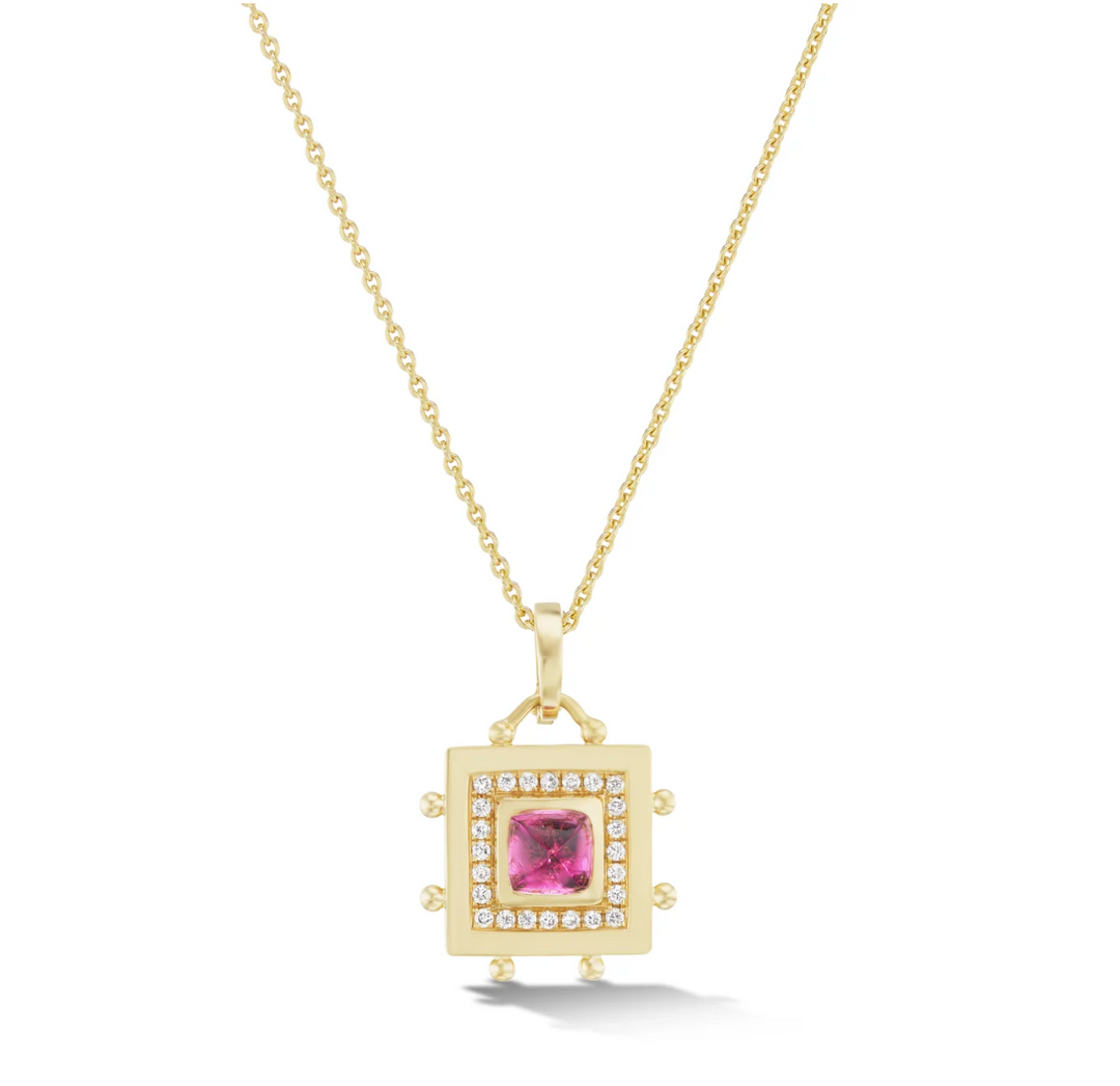Square Evil Eye Amulet Necklace in Rubellite - Millo Jewelry