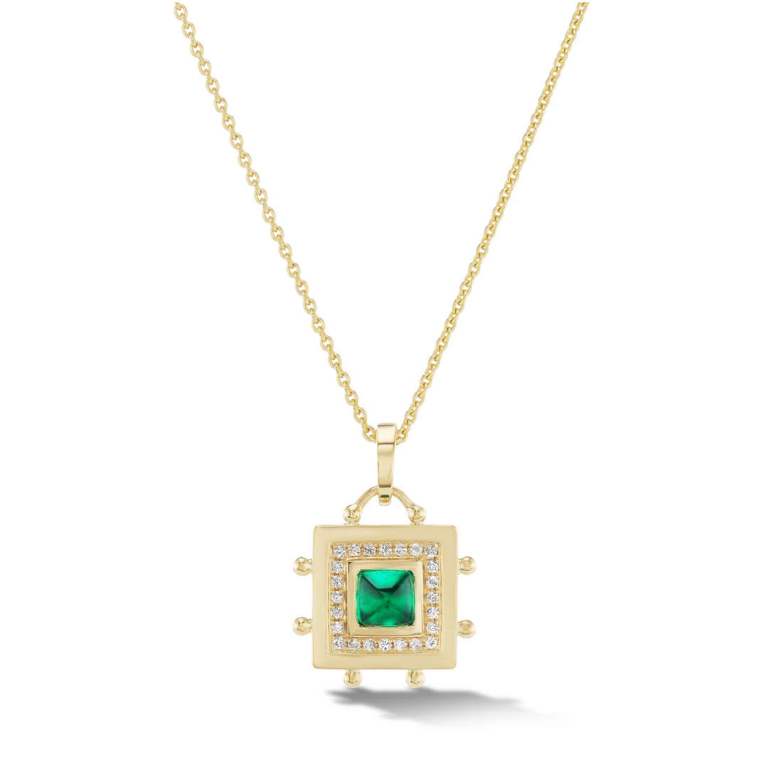 Square Evil Eye Amulet Necklace in Emerald - Millo Jewelry