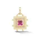 Load image into Gallery viewer, Square Evil Eye Amulet Necklace in Rubellite - Millo Jewelry
