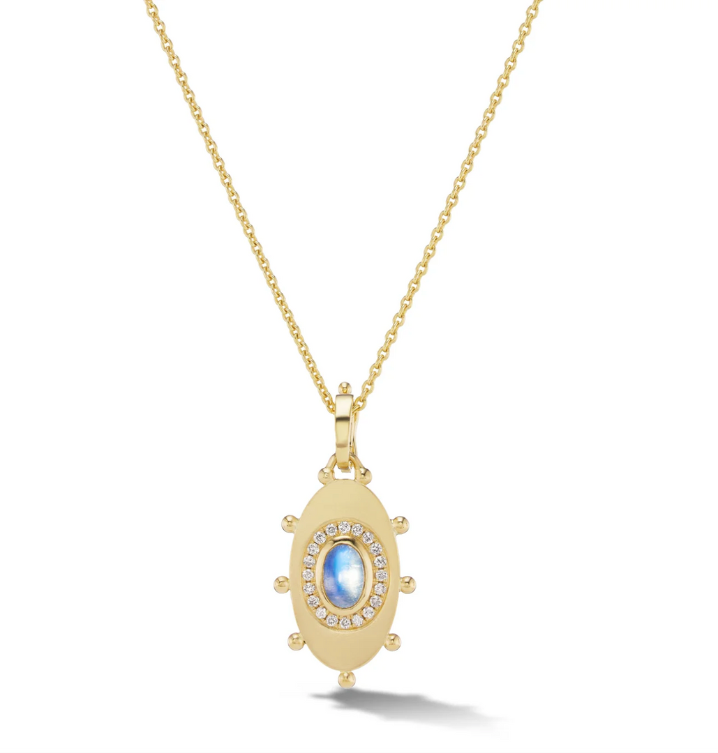 Oval Evil Eye Amulet Necklace in Moonstone - Millo Jewelry