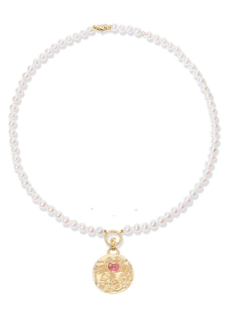 Akoya Pearl Beaded Necklace & Akragas Talisman Charm - Millo Jewelry