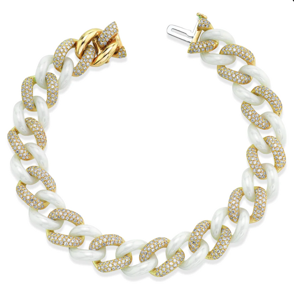 DIAMOND PAVE & WHITE CERAMIC ESSENTIAL LINK BRACELET - Millo 