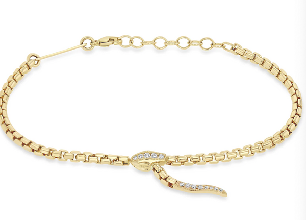 14K GOLD PAVÉ DIAMOND SERPENT BOX CHAIN BRACELET - Millo 