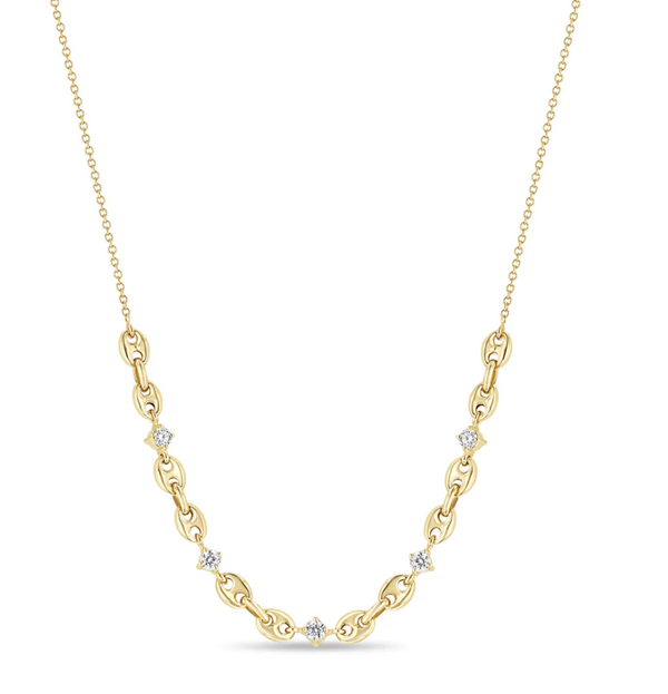 14K 5 PRONG DIAMOND SMALL PUFFED MARINER STATION NECKLACE - Millo 