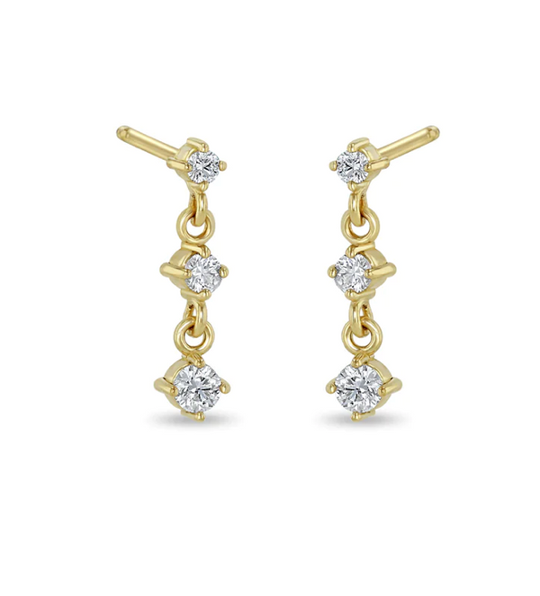 14K 3 LINKED GRADUATED PRONG DIAMOND DROP EARRINGS - Millo 