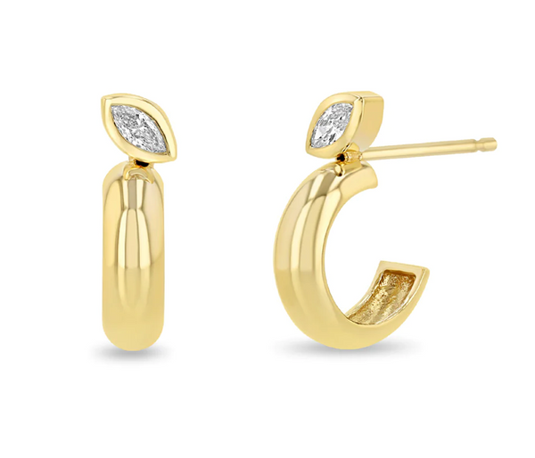 14K MARQUISE DIAMOND BEZEL CHUBBY HUGGIE HOOPS - Millo 
