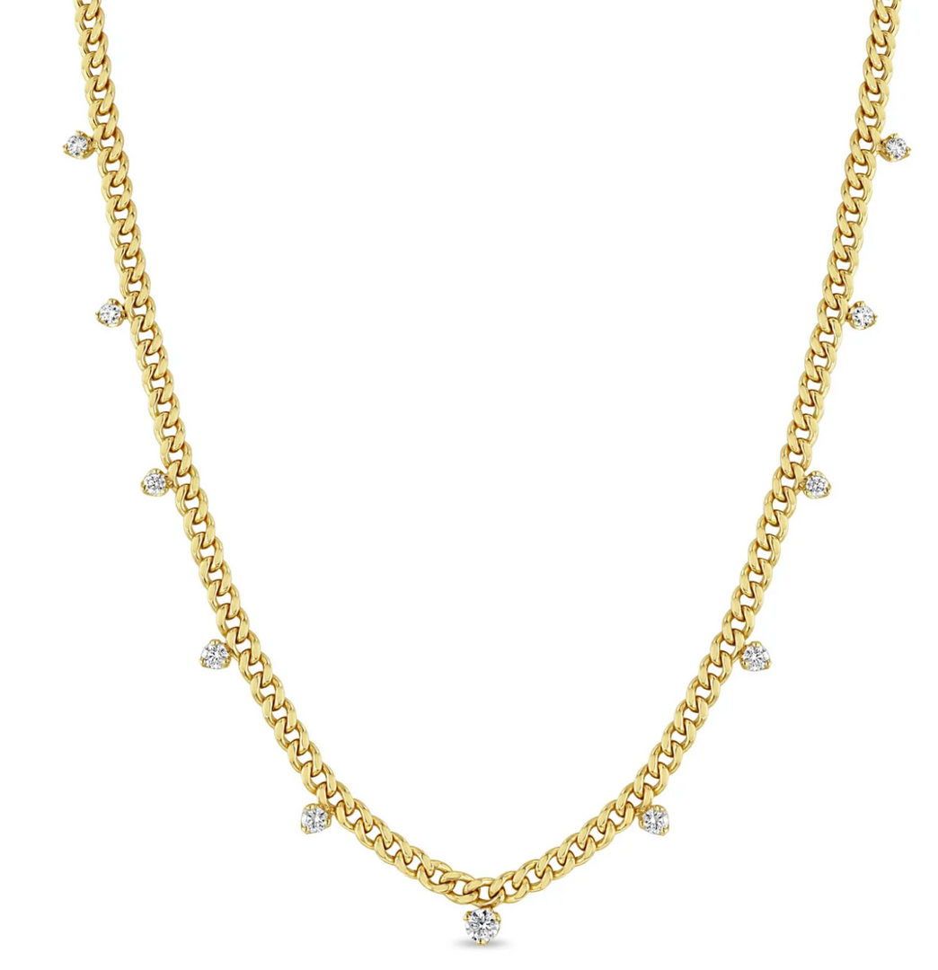 14K 11 GRADUATED PRONG DIAMOND SMALL CURB CHAIN NECKLACE - Millo 
