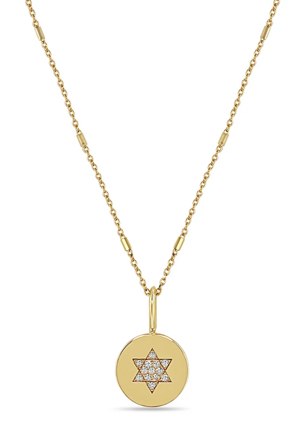 14K PAVÉ DIAMOND STAR OF DAVID DISC PENDANT NECKLACE - Millo 