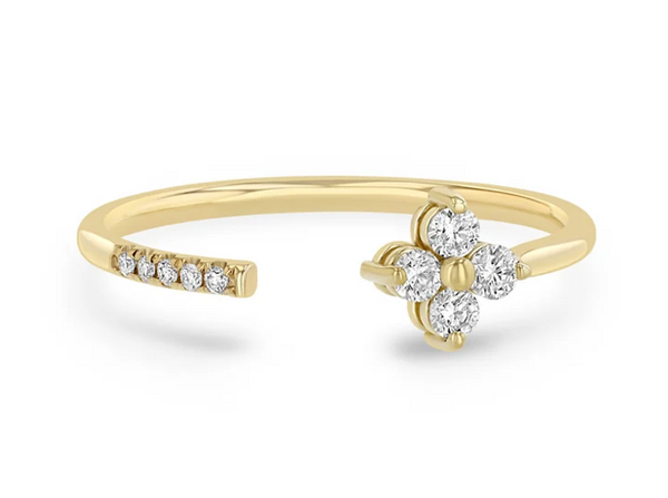 14K PRONG DIAMOND QUAD & PAVÉ DIAMOND OPEN RING - Millo 