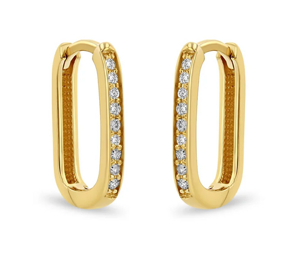 14K PAVÉ DIAMOND THICK MEDIUM OVAL HINGE HOOPS - Millo 