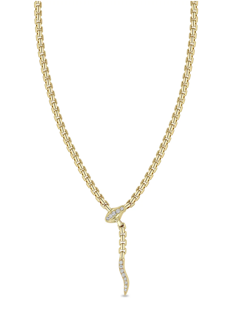 14K GOLD PAVÉ DIAMOND SERPENT BOX CHAIN NECKLACE - Millo 