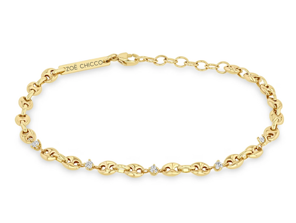 14K 5 PRONG DIAMOND SMALL PUFFED MARINER CHAIN BRACELET - Millo 