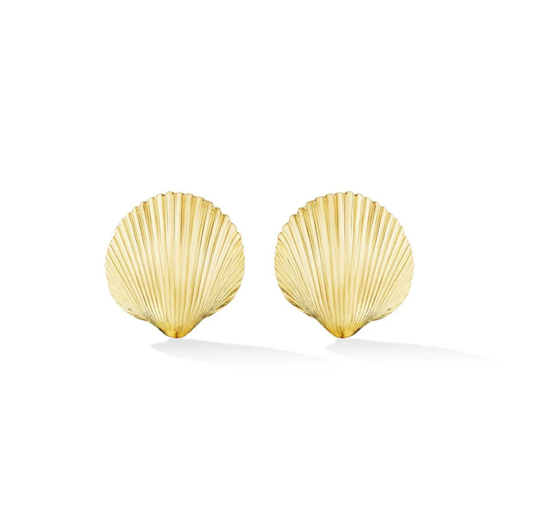Small Yellow Gold Shell Stud Earrings - Millo 