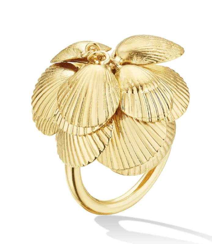 Yellow Gold Shell Charm Ring - Millo 
