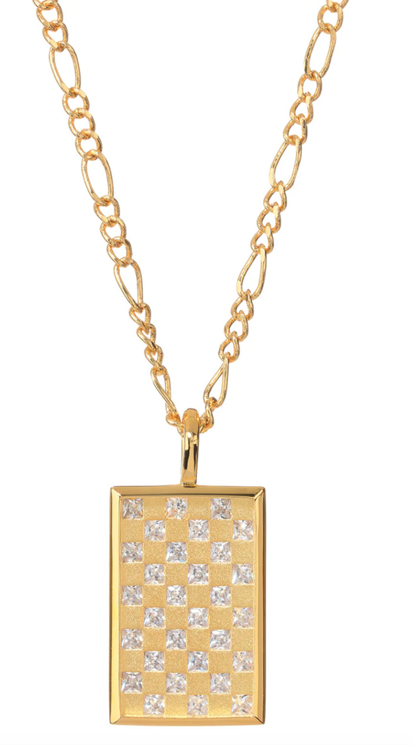 CHECKERBOARD DOG TAG NECKLACE- GOLD - Millo 