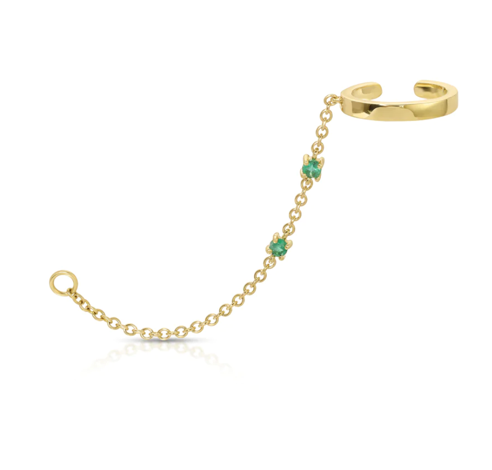 EMERALD CHAIN EAR CUFF WITH LOOP - Millo 