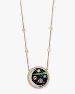 Load image into Gallery viewer, SMALL PAVE ROUND ONYX + OPAL CRESCENT GALAXY PLANET INLAY NECKLACE - Millo 
