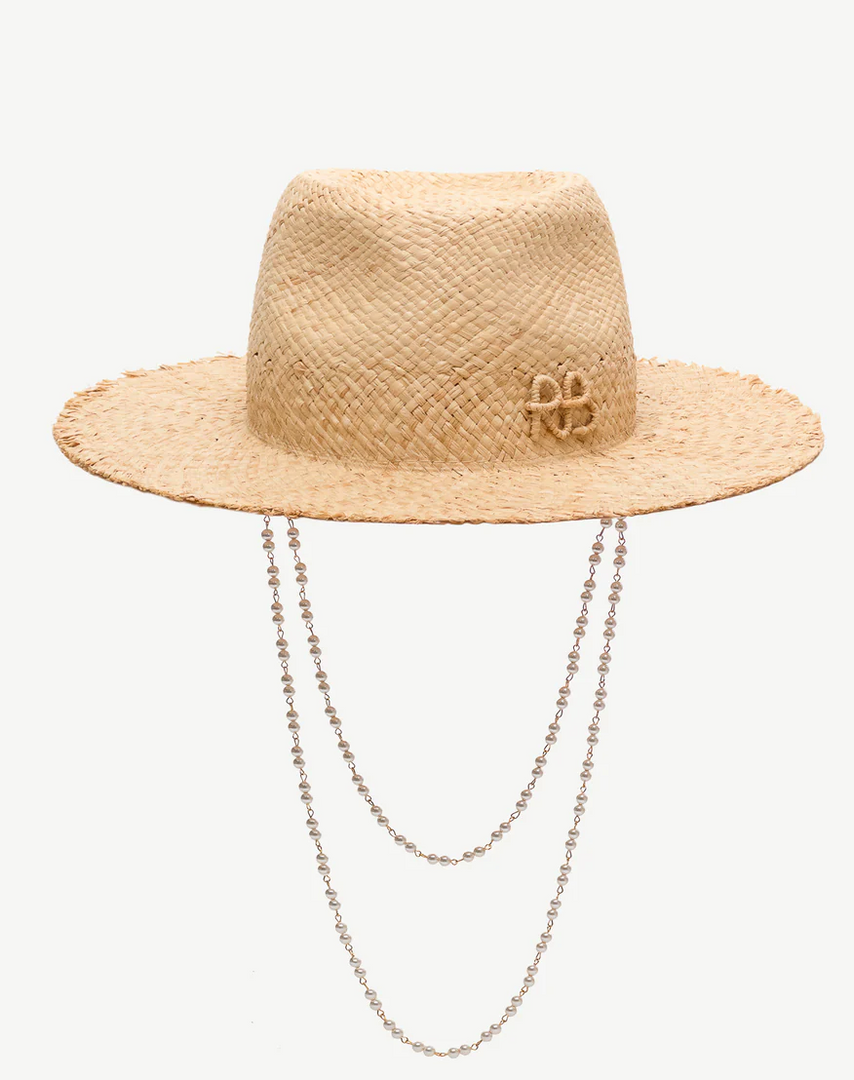 Pearl Chain Frayed-Brim Fedora Hat - Millo 