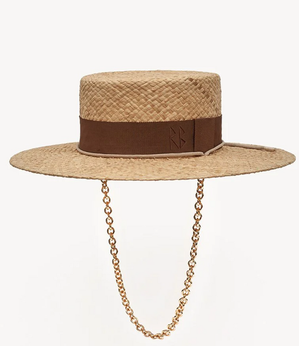 Chain Strap Straw Boater Hat - Millo 