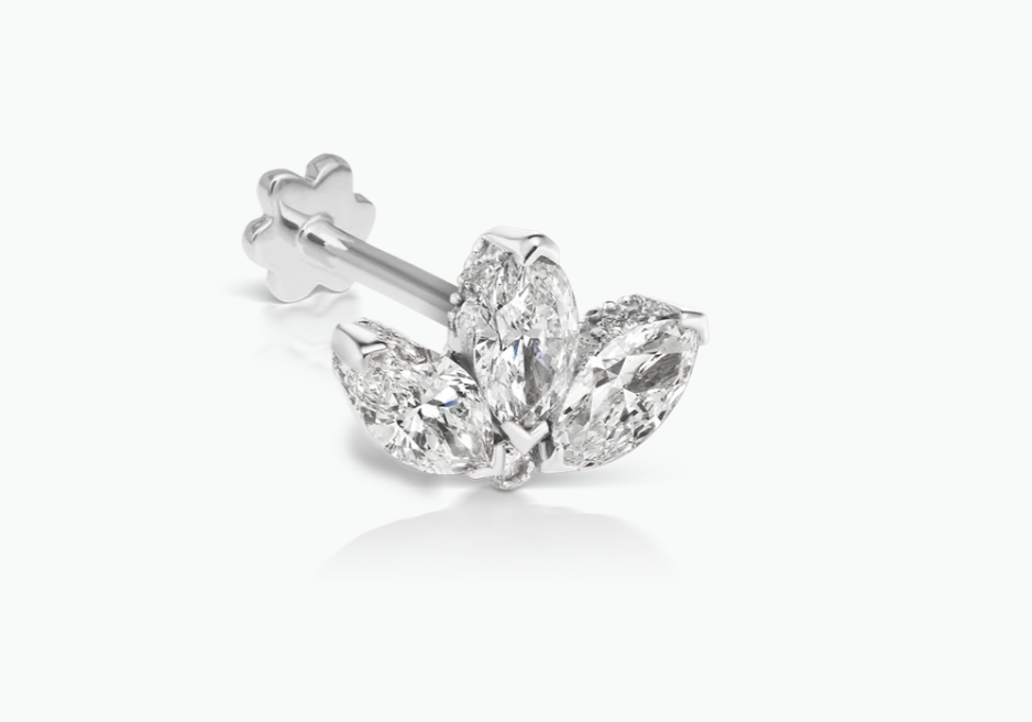 Diamond Engraved Lotus Threaded Stud Earring - Millo 